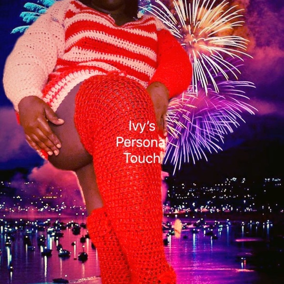 Crocheted sweater and skirt and thigh high set - Picture 6 of 7